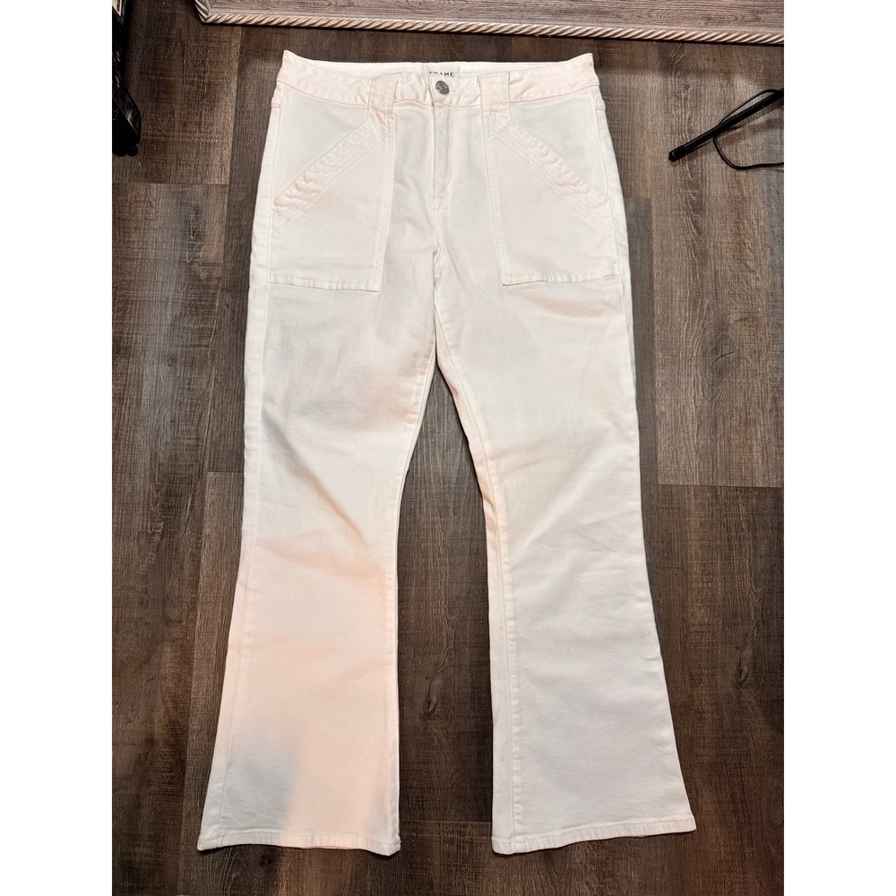 FRAME Le Crop Mini Boot Jeans Blanc White Patch Pocket High Rise Size 31